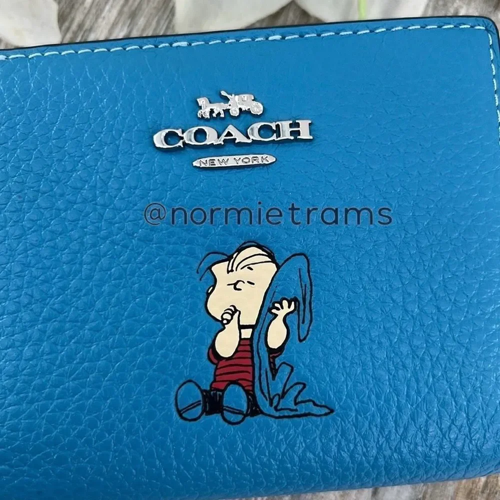 Coach X Peanuts Leather Snap Wallet With Linus Bag Purse - Picture 3 of 13